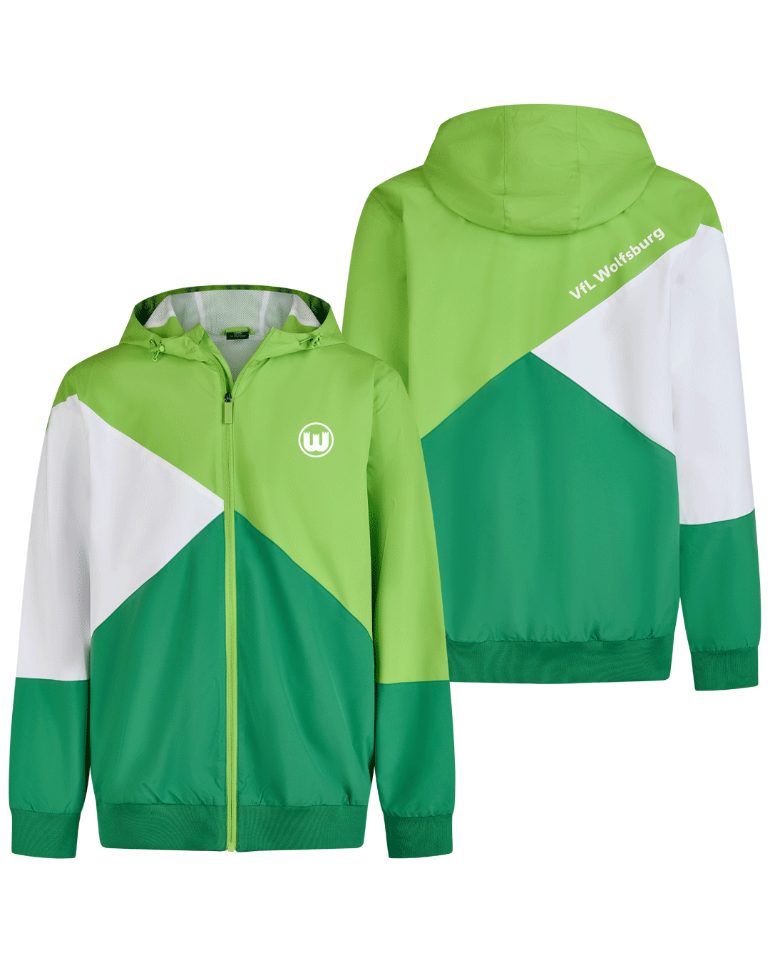 Green and white windbreaker