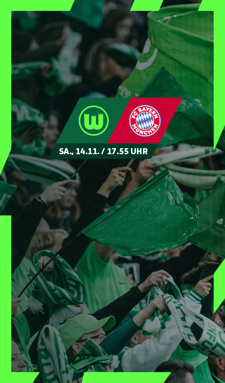 Grafik zum Spiel VfL Wolfsburg gegen FC Bayern München am Samstag, 14. November, um 17.55 Uhr mit VfL-Wolfsburg-Fans.