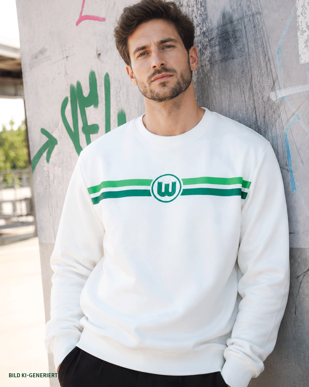 Sweater Wappen Streifen weiß