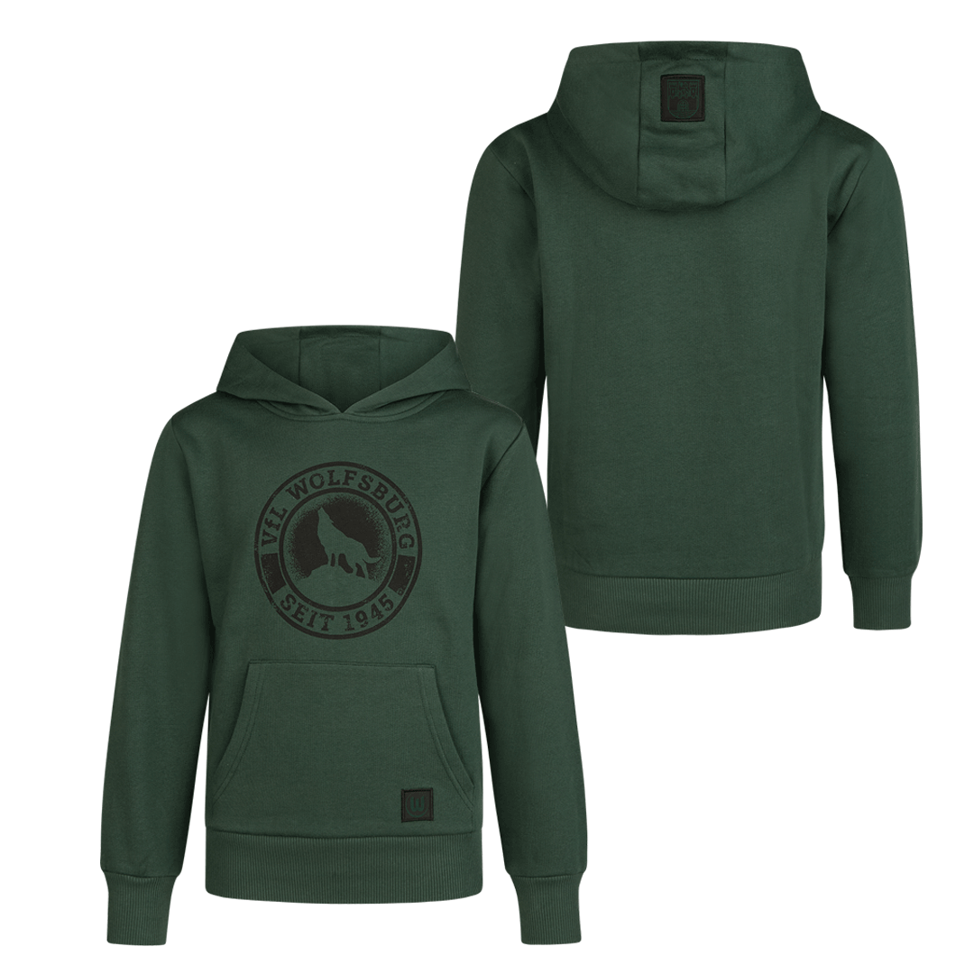 Hoodie wolf dark green kids
