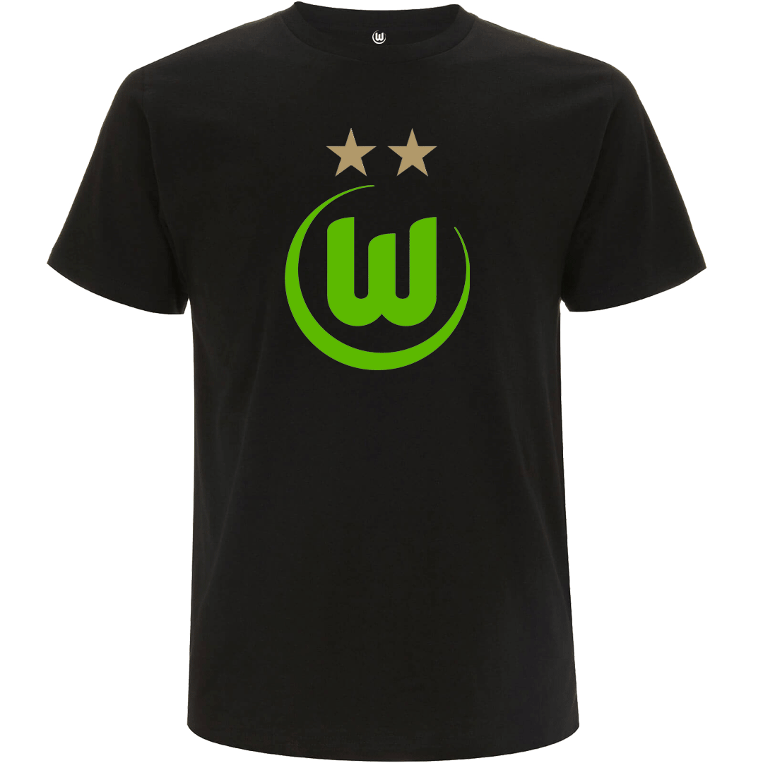 Black T-shirt with green women's soccer logo Black T-shirt with green women's soccer logo
