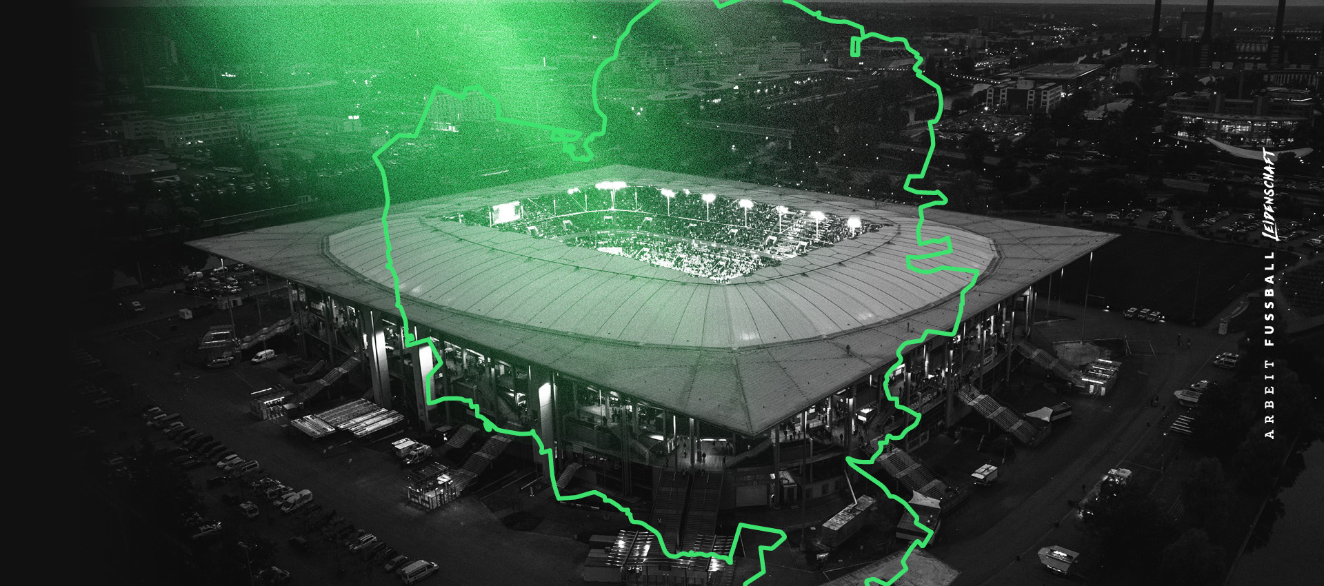 Schwarz weiß Aufnahme der Volkswagen Arena in Wolfsburg