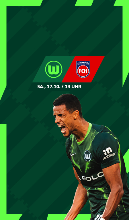 Grafik mit VfL-Wolfsburg-Spieler Robert Glatzel und Verkaufsankündigung gegen den 1. FC Heidenheim.