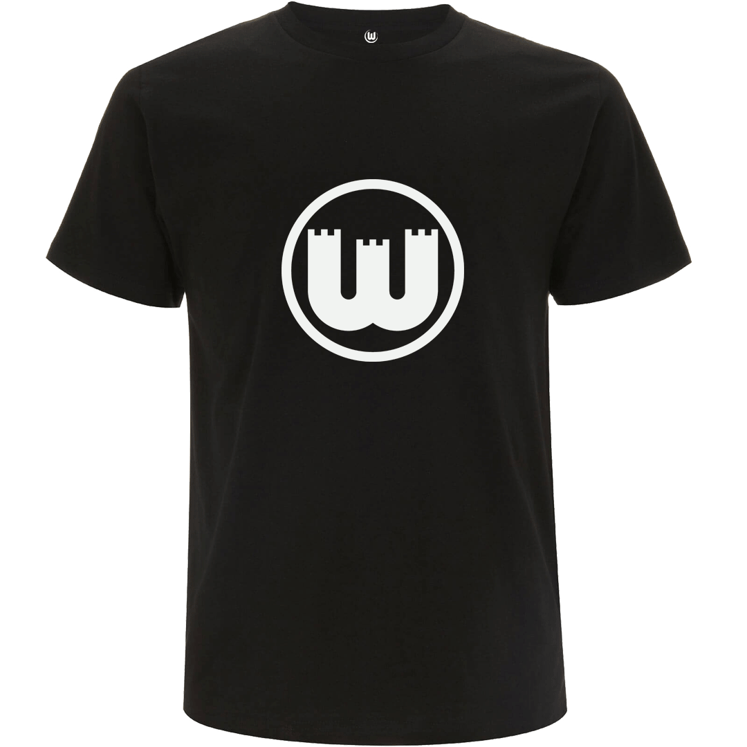 T-Shirt schwarz mit Zinnenwappen weiß M T-Shirt schwarz mit Zinnenwappen weiß M