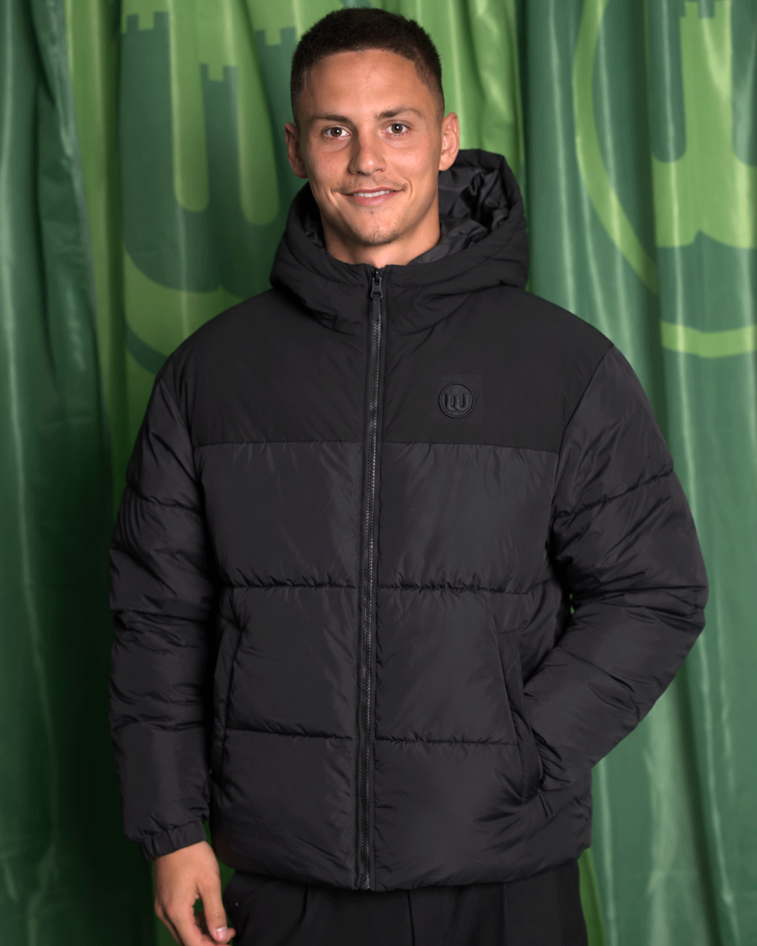 Black Quilted Jacket with Crest
