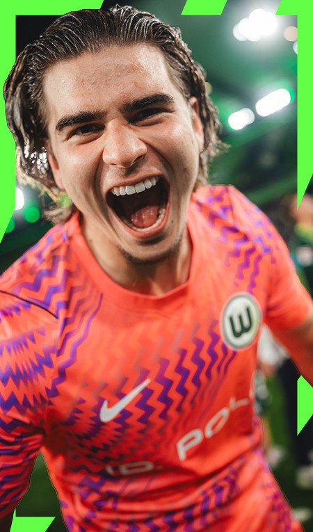 Grafik mit VfL-Wolfsburg-Torwart Jakub Zielinski und Vorverkaufsankündigung gegen den VfL Osnabrück.